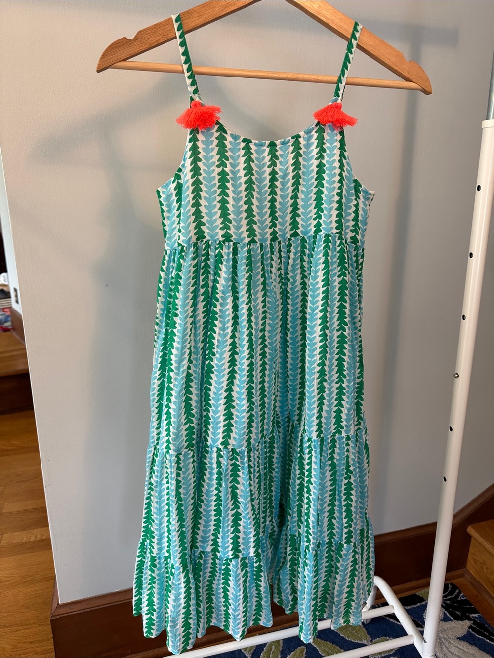 Boden Green and Coral Patterned Tiered lined Sundress